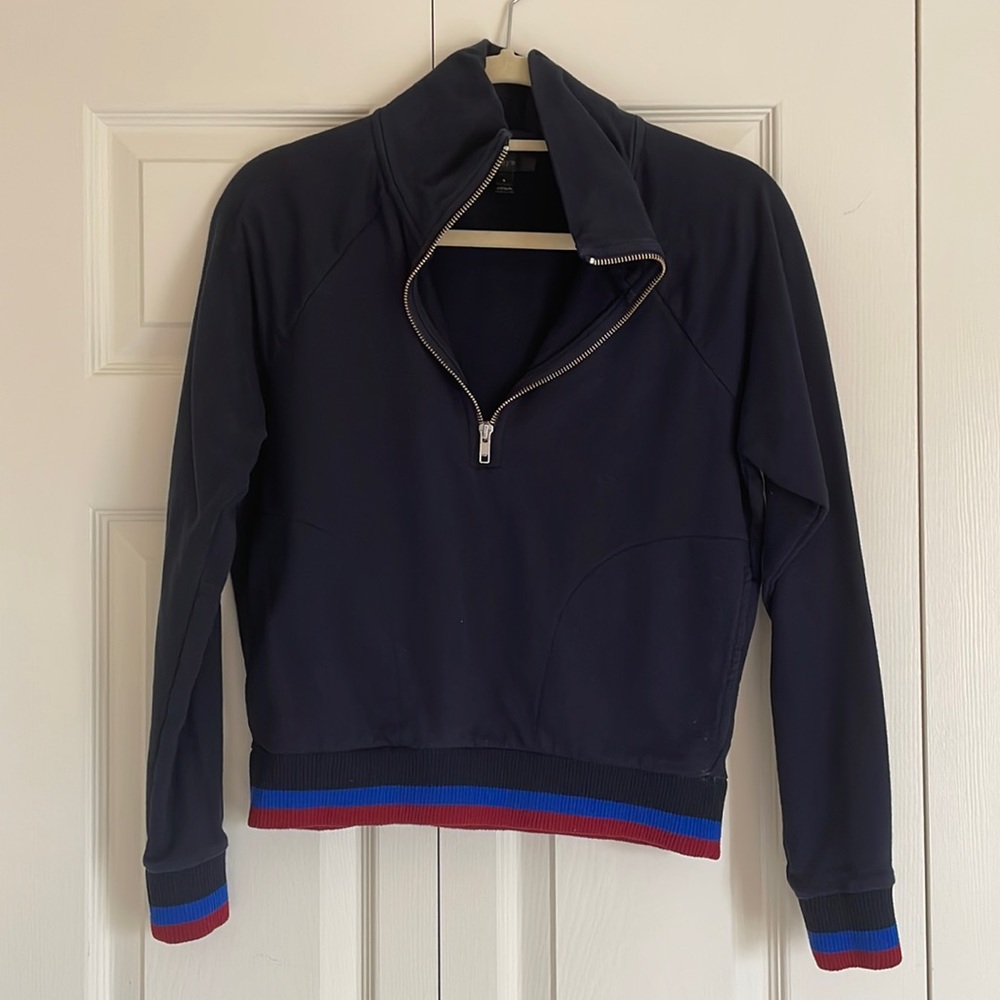 J. Crew Navy Pullover 3/4 Zip with Stripe